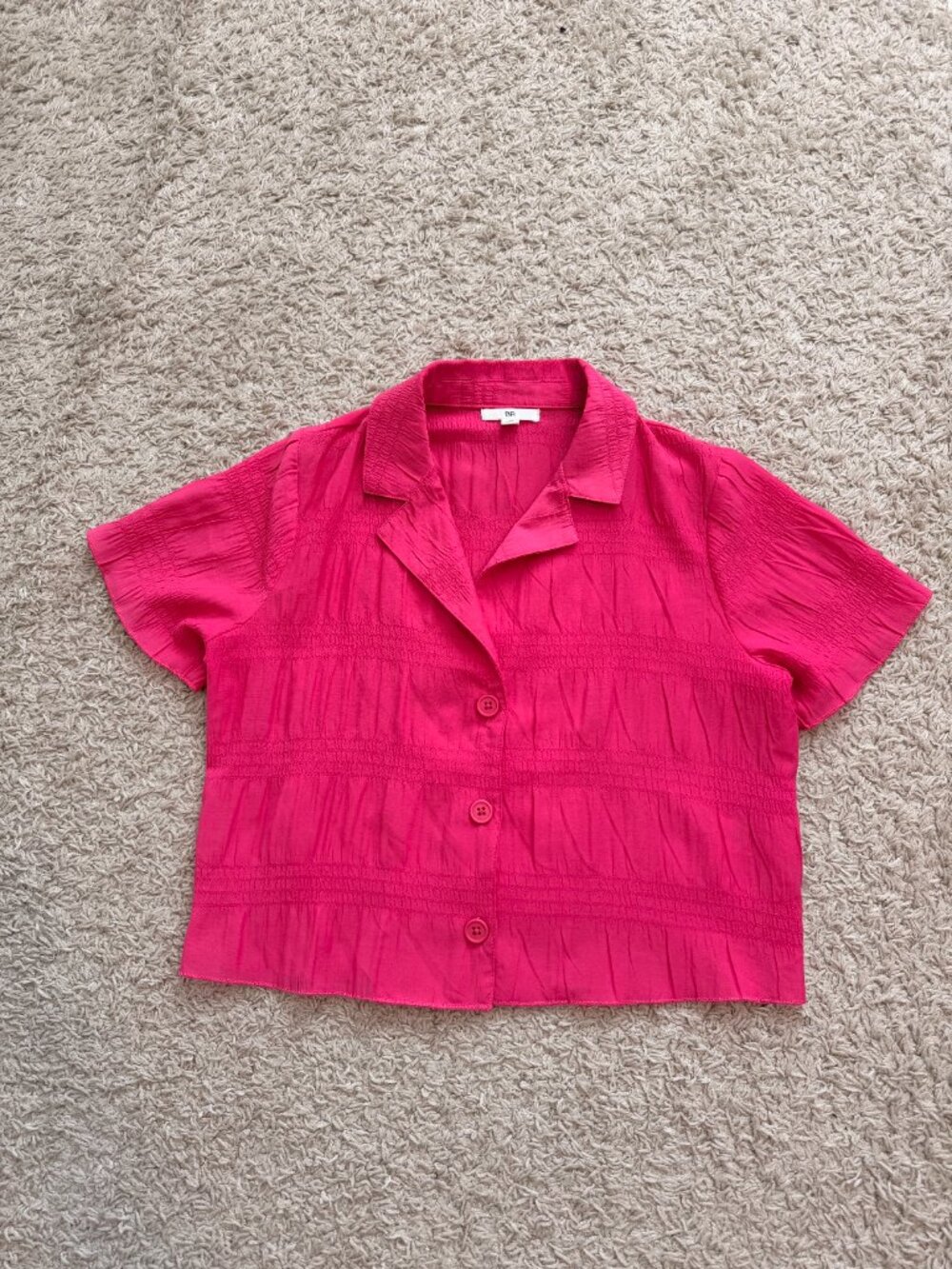 BP Bright Pink Boxy Cropped Short Sleeve Button Up Size Small